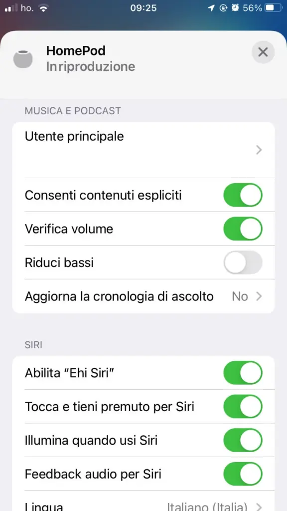Impostazioni Homepod 4bis