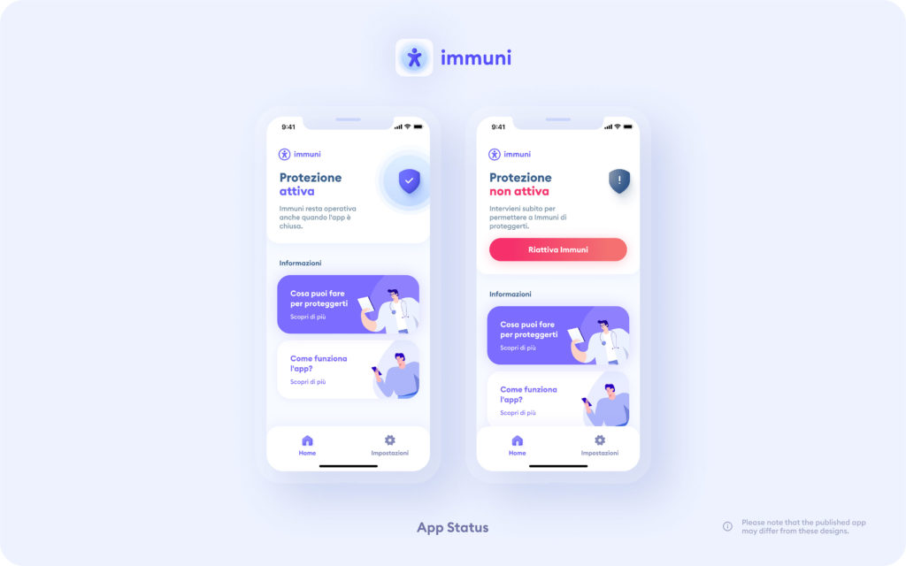AppStatus 1 La schermata home di Immuni mostra lo stato della protezione, consigli utili da seguire per evitare la diffusione di Covid e le indicazioni sul funzionamento dell'app
