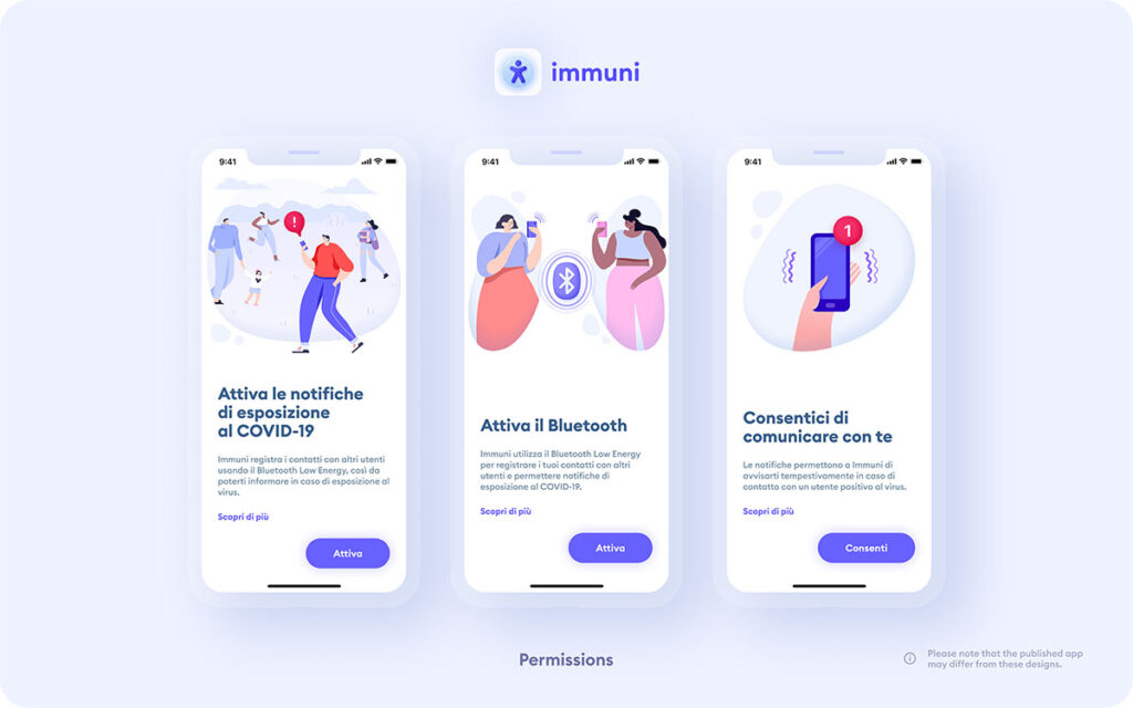 Permissions 1 Immuni per funzionare ha bisogno di ricevere l'autorizzazione per gestire le notifiche ed il bluetooth