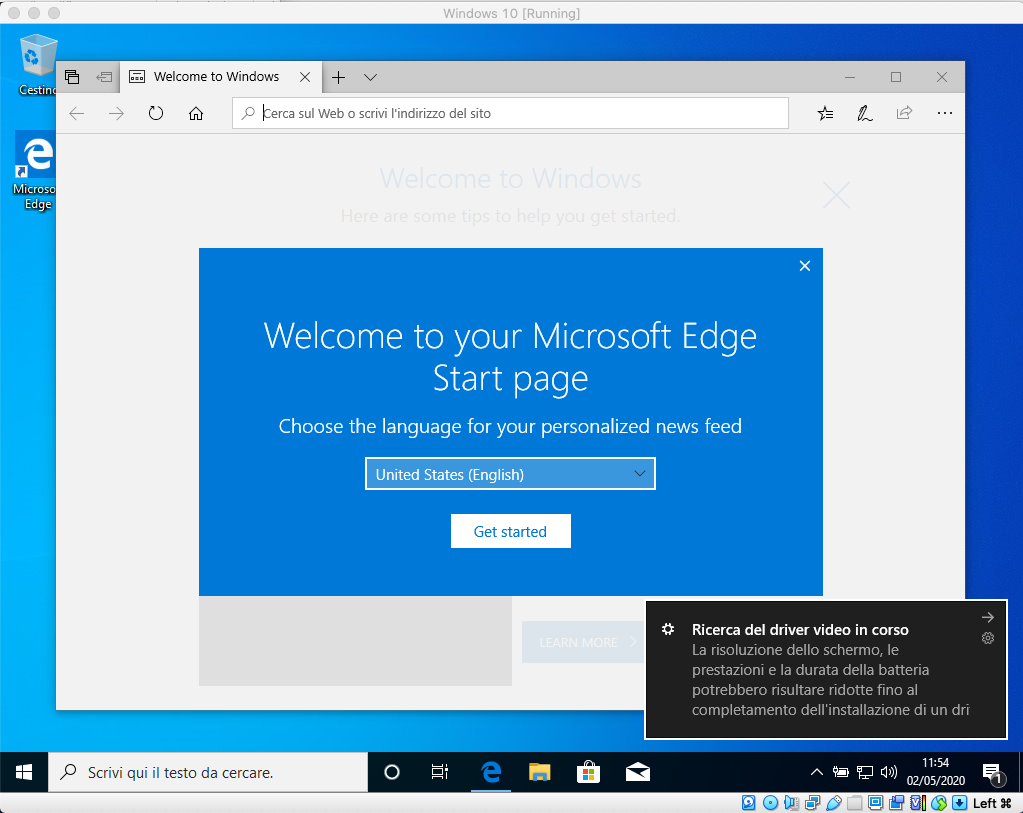 Windows 10 VM Esecuzione Windows 10 VM Esecuzione