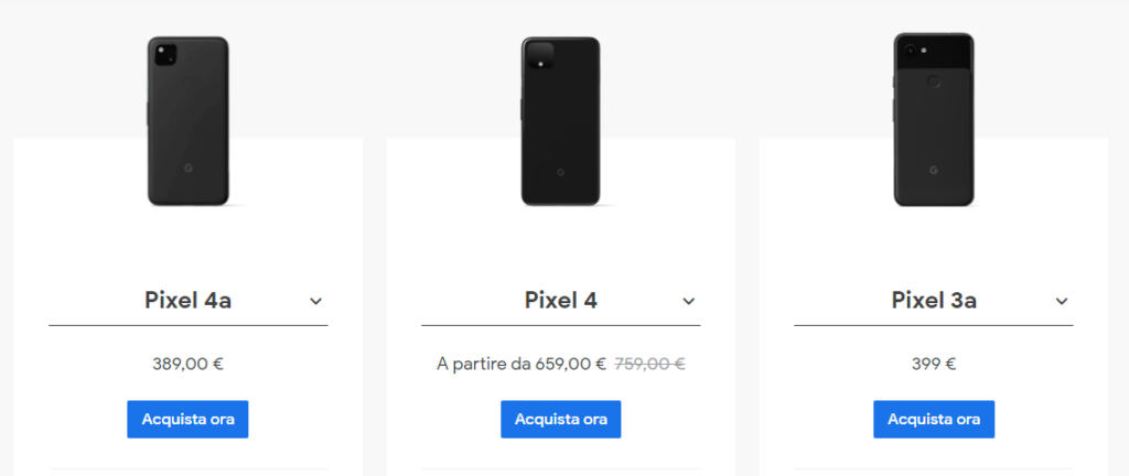 pixel2 Pixel 4a, e tutti i Google Pixel disponibili all'acquisto sul Google Store