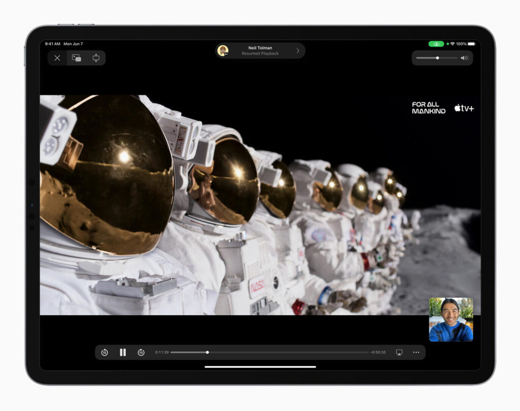 Apple iPadPro iPadOS15 FaceTime tv expanse nowplaying PIP ForAllMankind horz 060721 Apple iPadPro iPadOS15 FaceTime tv expanse nowplaying PIP ForAllMankind horz 060721