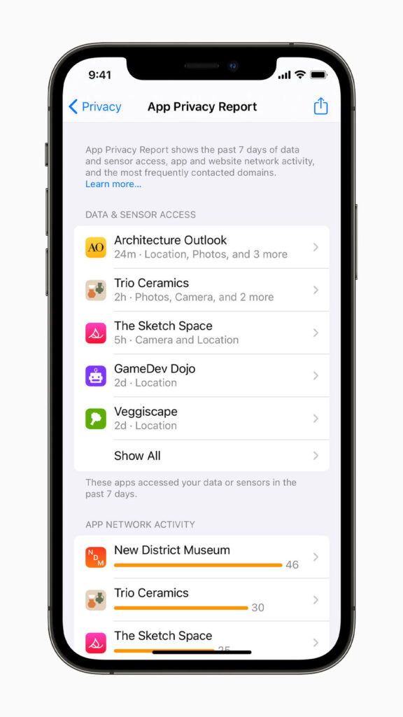 Apple iPhone12Pro iOS15 settings privacy app privacy report 060721 Apple iPhone12Pro iOS15 settings privacy app privacy report 060721