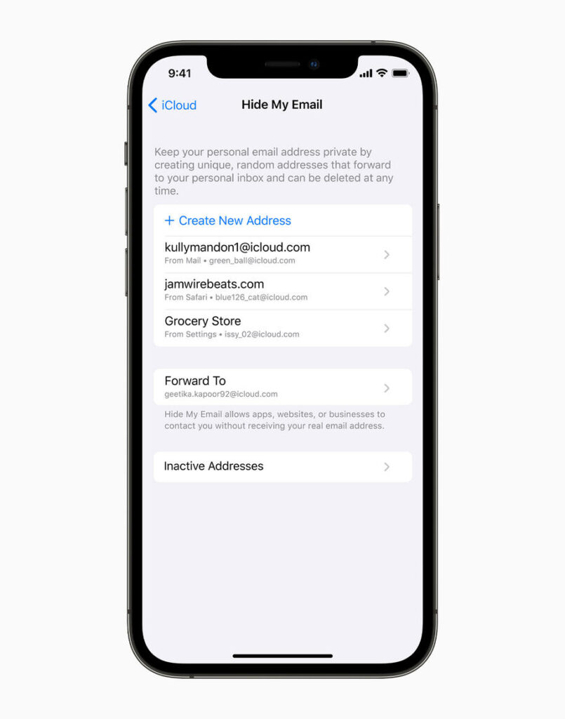 Apple iPhone12Pro settings hide my email iCloud 060721 Apple iPhone12Pro settings hide my email iCloud 060721