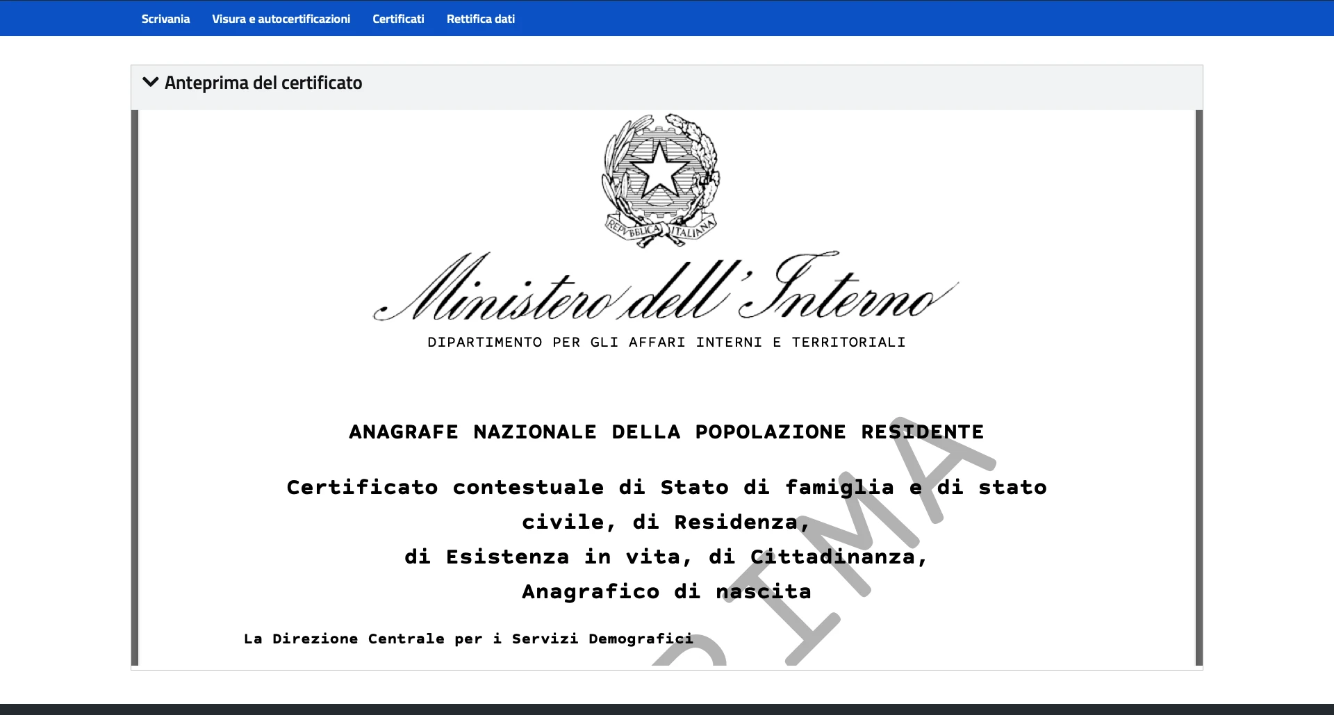 ANPR Anteprima Certificati ANPR Anteprima Certificati