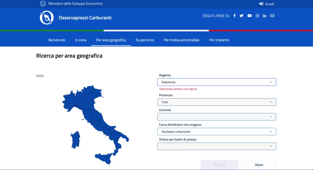 Osservatorio Carburanti Ricerca per Area Geografica Osservatorio Carburanti Ricerca per Area Geografica
